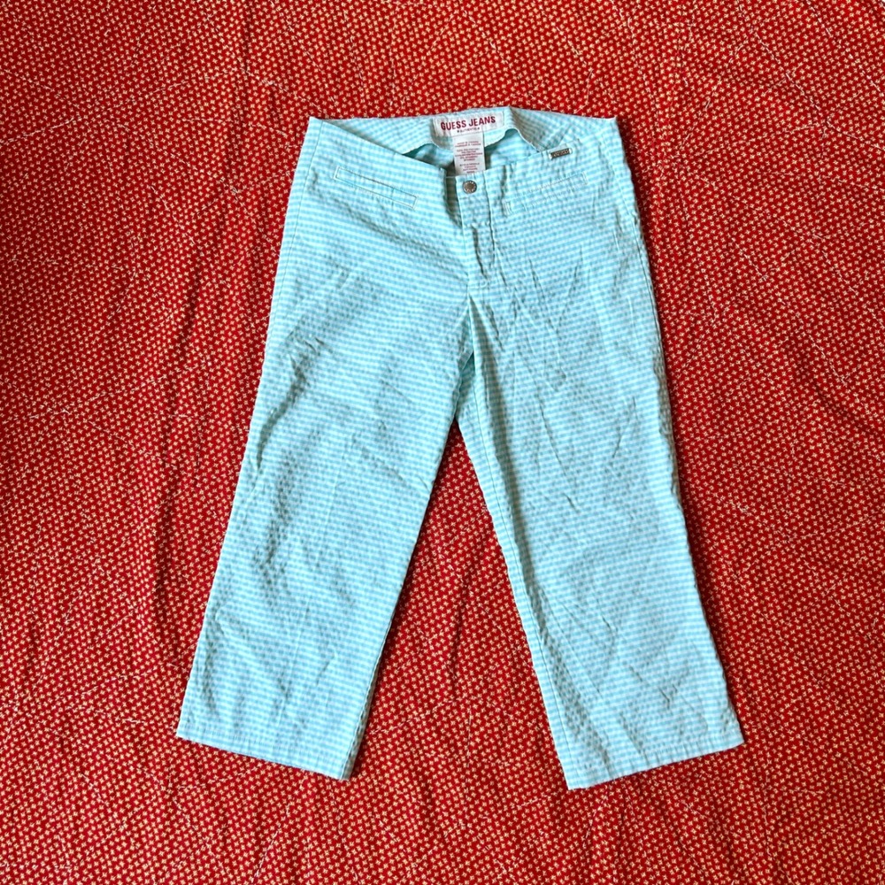 Guess Jeans Vintage 2000s Blue Gingham Capri Pants Women 26 Low Rise